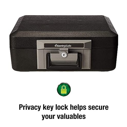 SentrySafe Fireproof Safe with Key Lock, Chest Lock Box for Home or Travel Secures Money, Documents, 0.18 Cubic Feet, 6.1 x 14.3 x 11.2 Inches, 1210