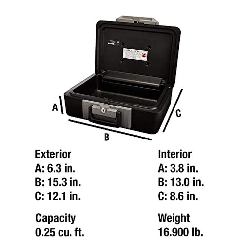 SentrySafe Fireproof Safe with Key Lock, Chest Lock Box for Home or Travel Secures Money, Documents, 0.18 Cubic Feet, 6.1 x 14.3 x 11.2 Inches, 1210