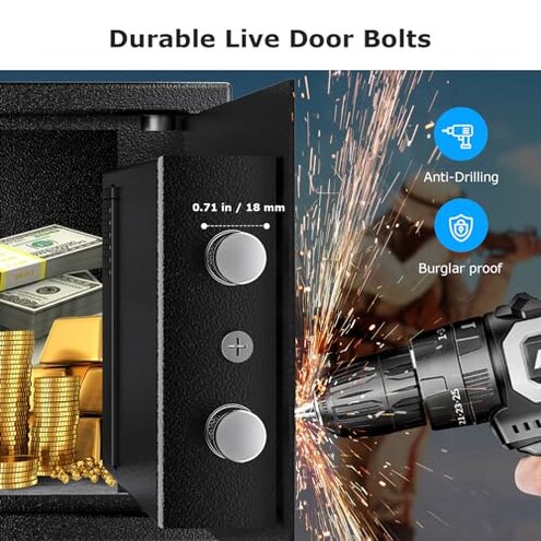 Bonsaii Safe Box with Electronic Keypad, Steel Security Lock Box with Key, 0.23 Cubic Feet, 9.06" W x 6.69" D x 6.69" H, Small Hidden Safe for Cash Jewelry