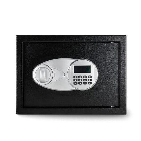 Amazon Basics Steel Security Safe and Lock Box with Electronic Keypad, for Cash, Jewelry, Documents, Black, 0.5 Cubic Feet, 13.8" W x 9.8" D x 9.8" H
