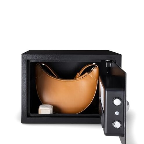 Amazon Basics Steel Security Safe and Lock Box with Electronic Keypad, for Cash, Jewelry, Documents, Black, 0.5 Cubic Feet, 13.8" W x 9.8" D x 9.8" H