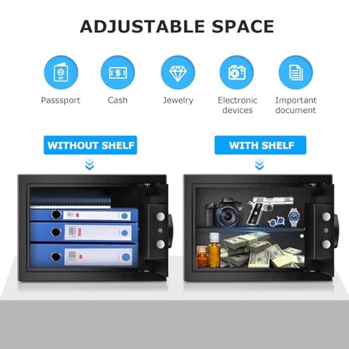 Bonsaii Safe, 0.6 Cubic Safe Box with Electronic Keypad, Removable Shelf, for Valuables Jewelry and Documents in Home, Hotel, or Business, 9.84" x 13.78" x 9.84" Inches, SF002