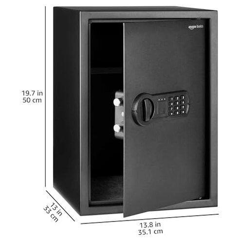 Amazon Basics Steel Home Security Electronic Safe with Programmable Keypad Lock for Documents, Jewelry, Valuables, 1.8 Cubic Feet, Black, 13.8"W x 13"D x 19.7"H