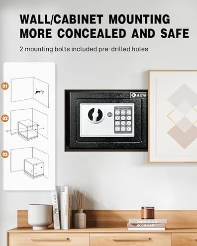 ADIMO Safe Box, Small Safe for College Dorm Room with Fireproof Waterproof Money Bag for Cash or Document, Keys &Pass Code, Home Money Box with Kits, 0.23CuFt Hidden Lockbox for Home Office Hotel