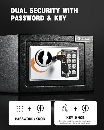 ADIMO Safe Box, Small Safe for College Dorm Room with Fireproof Waterproof Money Bag for Cash or Document, Keys &Pass Code, Home Money Box with Kits, 0.23CuFt Hidden Lockbox for Home Office Hotel