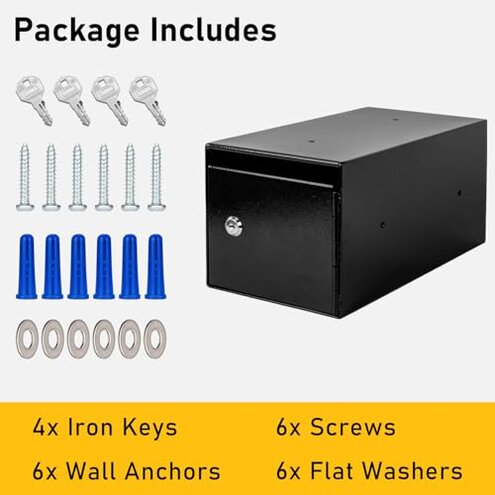 EIENHOSHI Steel Cash Drop Box, Money Safe Box with Tamper-Proof Slot, Mountable Cash Box with Lock for Hotels, Apartments