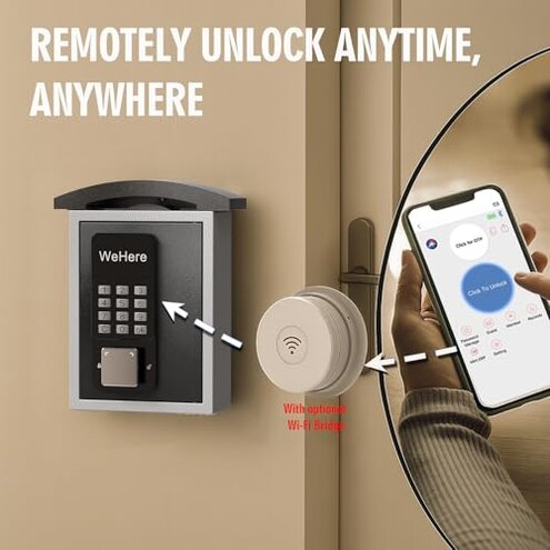 WeHere Key Lock Box Wall Mount with Key Drop Slot, Smart Digital Lockbox, OTP/APP Bluetooth/Wi-Fi/Fixed Code/Key Unlock, Key Safe Security Storage for House Outside, Realty Business, Apartment, Store