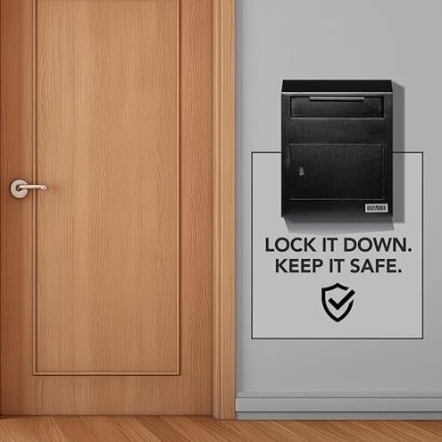 Durabox Drop Box Deposit Safe 12 x 4 x 15” Heavy Duty Steel Wall Mount Mailbox for Mail, Letters, Checks, Keys, Cash and more for Home, Office & Commercial Use (W500) (Black)