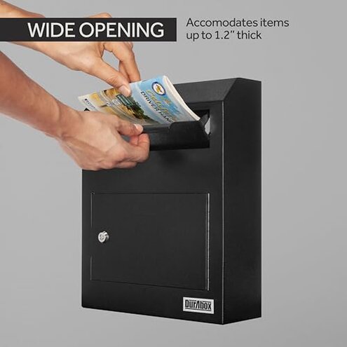 Durabox Drop Box Deposit Safe 12 x 4 x 15” Heavy Duty Steel Wall Mount Mailbox for Mail, Letters, Checks, Keys, Cash and more for Home, Office & Commercial Use (W500) (Black)