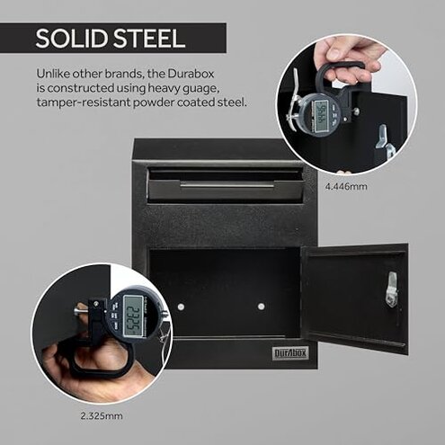 Durabox Drop Box Deposit Safe 12 x 4 x 15” Heavy Duty Steel Wall Mount Mailbox for Mail, Letters, Checks, Keys, Cash and more for Home, Office & Commercial Use (W500) (Black)