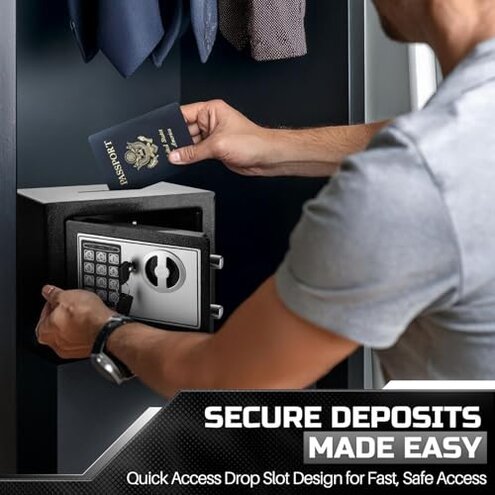 Flexzion Electronic Drop Safe Box with Digital Combination Lock - Cash Safe for Cabinets, Home & Office Security (9"x7"x7"), Black