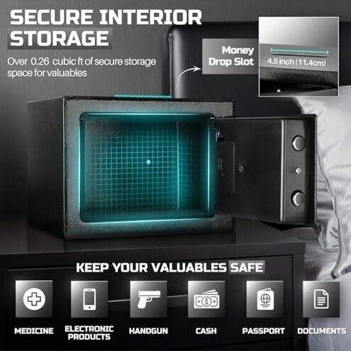 Flexzion Electronic Drop Safe Box with Digital Combination Lock - Cash Safe for Cabinets, Home & Office Security (9"x7"x7"), Black