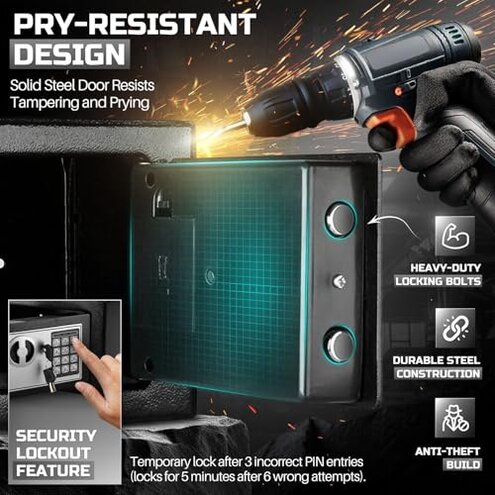 Flexzion Electronic Drop Safe Box with Digital Combination Lock - Cash Safe for Cabinets, Home & Office Security (9"x7"x7"), Black