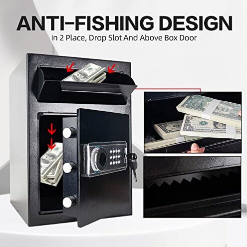 2.5 Cub Security Business Safe and Lock Box with Digital Keypad,Drop Slot Safes with Front Load Drop Box for Money and Mail,Business