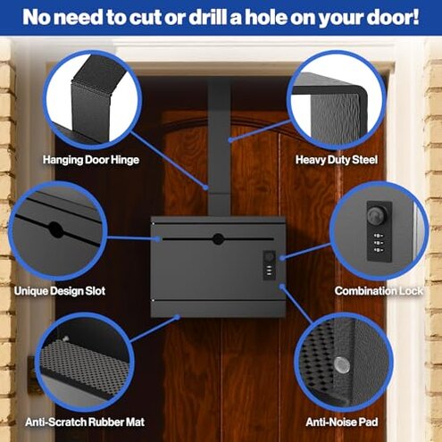 Pochar Over-the-Door Steel Specimen Container - Payment, Key, Night Drop Box - 6.5'' Height Adjustable, Removable Hinge for Wall Mount (Black)