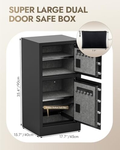 KAER 8.6 Cuft Heavy Duty Dual Door Safe Box Fireproof Waterproof with Hidden Lock Box,Removable Shelves,Silent,Fireproof safe for Home, Office, Hotel