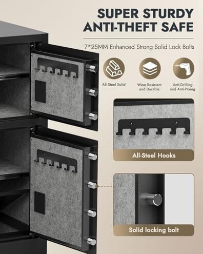 KAER 8.6 Cuft Heavy Duty Dual Door Safe Box Fireproof Waterproof with Hidden Lock Box,Removable Shelves,Silent,Fireproof safe for Home, Office, Hotel