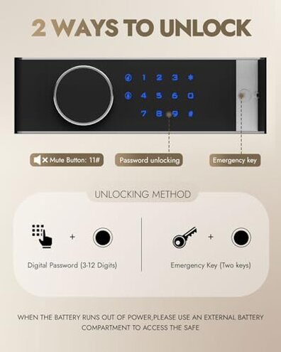 KAER 8.6 Cuft Heavy Duty Dual Door Safe Box Fireproof Waterproof with Hidden Lock Box,Removable Shelves,Silent,Fireproof safe for Home, Office, Hotel