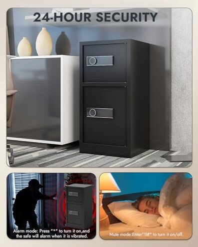 KAER 8.6 Cuft Heavy Duty Dual Door Safe Box Fireproof Waterproof with Hidden Lock Box,Removable Shelves,Silent,Fireproof safe for Home, Office, Hotel