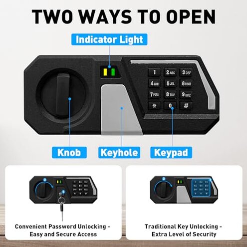 TOTOY Small Personal Safe Box 0.5 Cu Ft- Electronic Digital Security Safe Steel Construction Hidden with Key Lock, Wall or Cabinet Safety Box for Home Office Hotel Business Jewelry Gun Cash Money