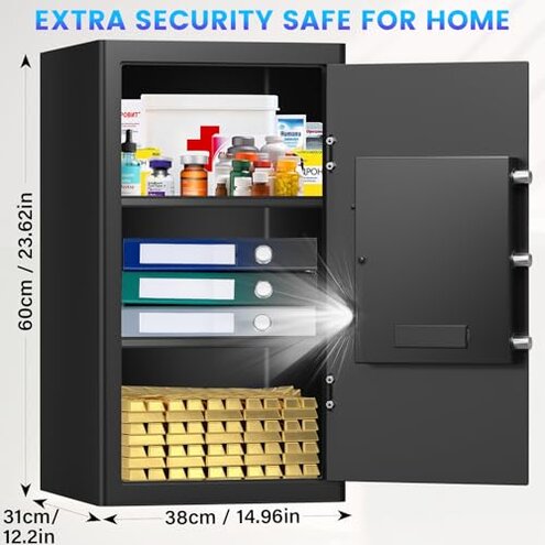 23.62'' Tall Safe Box, 4.3 Cuft Home Safe with Fireproof Waterproof Bag, Anti-Theft Digital Security Safes with Smart Alert System, Removable Shelf, Mute Function, Document Safes for Money Jewelry
