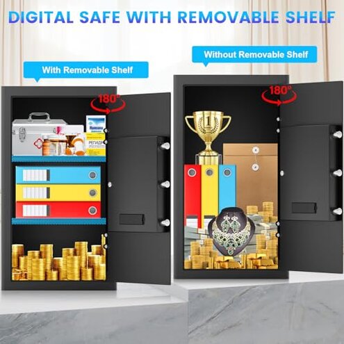 23.62'' Tall Safe Box, 4.3 Cuft Home Safe with Fireproof Waterproof Bag, Anti-Theft Digital Security Safes with Smart Alert System, Removable Shelf, Mute Function, Document Safes for Money Jewelry