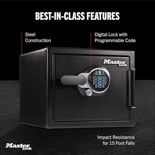 Master Lock Black Premium Fireproof and Waterproof Safe with Combination Dial, 1.23 cu-ft, STW123DUB