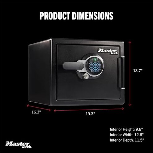 Master Lock Black Premium Fireproof and Waterproof Safe with Combination Dial, 1.23 cu-ft, STW123DUB