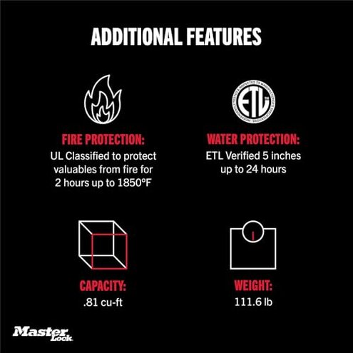 Master Lock Black Premium Fireproof and Waterproof Safe with Combination Dial, 1.23 cu-ft, STW123DUB