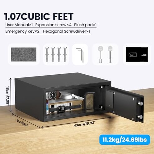 Grimtron Hotel Safe Box (1.07 cu. ft.) with Audit Function, Administrator Password, College Dorm Safe with Silent Mode, LED, and Backlit Keyboard for Documents, Laptop Safe for IPhone, Smart Watch