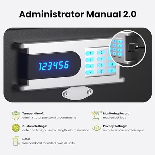 Grimtron Hotel Safe Box (1.07 cu. ft.) with Audit Function, Administrator Password, College Dorm Safe with Silent Mode, LED, and Backlit Keyboard for Documents, Laptop Safe for IPhone, Smart Watch