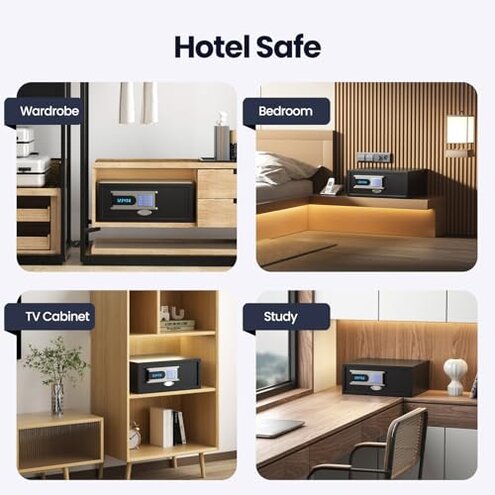 Grimtron Hotel Safe Box (1.07 cu. ft.) with Audit Function, Administrator Password, College Dorm Safe with Silent Mode, LED, and Backlit Keyboard for Documents, Laptop Safe for IPhone, Smart Watch