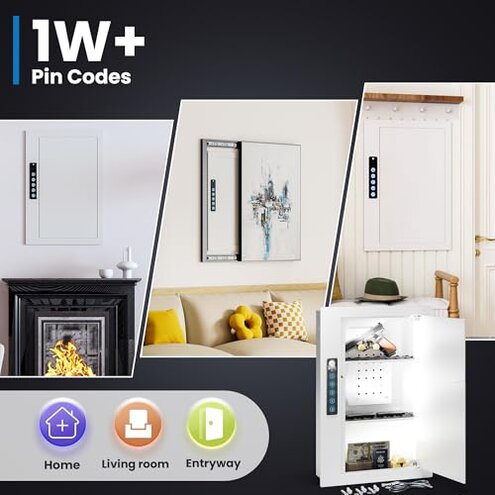 Grimtron Quick Access White Wall Safe with Removable Pegboard & Shelfs, Flat Hidden In Wall Safes Between the Studs 16" Centers, Wall Mount Safe for Cash, Valuables, Document