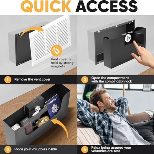 Elder Welder® Hidden Wall Safe with Air Vent Cover | Easy to Install | Combination Lock | Fits Perfectly Between 16" Studs | Hidden Safe for Money (Combination Lock)