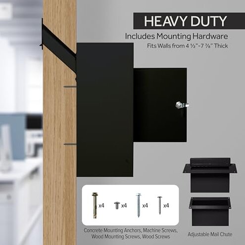 Durabox Through-The-Wall Drop Box Deposit Safe 17 x 13 x 7 - Heavy Duty Steel Mailbox with Lock for Receiving Mail, Checks, Letters, Cash and More for Home, Office and Commercial Use (D700) (Black)