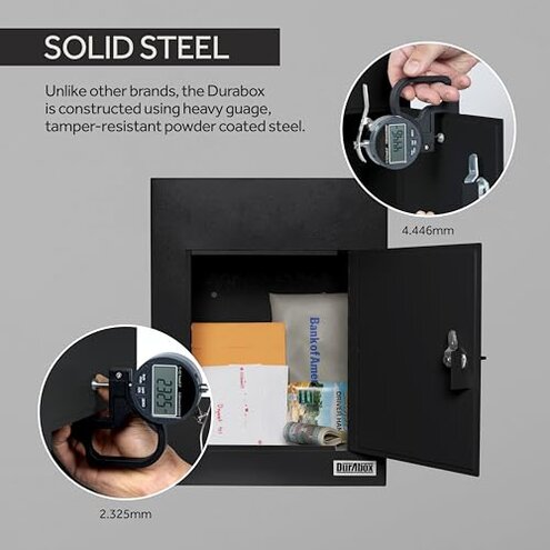 Durabox Through-The-Wall Drop Box Deposit Safe 17 x 13 x 7 - Heavy Duty Steel Mailbox with Lock for Receiving Mail, Checks, Letters, Cash and More for Home, Office and Commercial Use (D700) (Black)