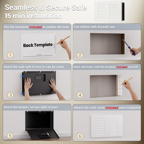 Mboko Electronic Hidden Wall Mount Safe With Air Vent Cover, Magnetic Small In Wall Safes Between The Studs 16" Center For Home Closet