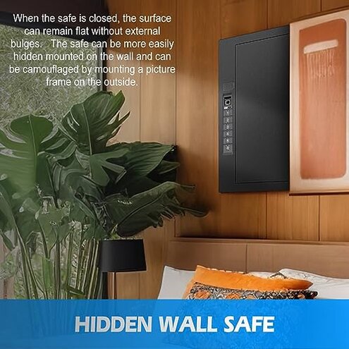 Wall Safe, Hidden Fingerprint Security wall Safe, In Wall Safe Between Studs, Upgraded Biometric/Keypad/Key Access, Secure Handgun, Documents, Jewelry, Valuables (Biometric Fingerprint)