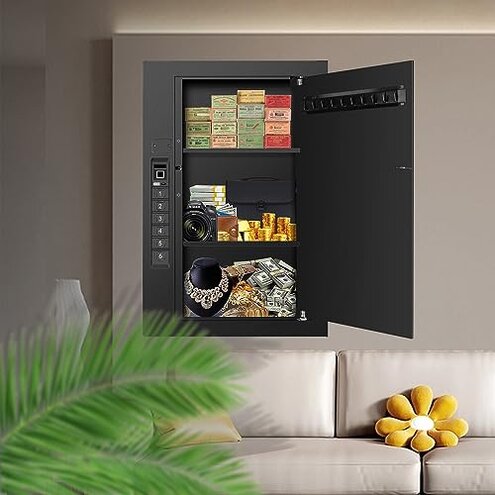 Wall Safe, Hidden Fingerprint Security wall Safe, In Wall Safe Between Studs, Upgraded Biometric/Keypad/Key Access, Secure Handgun, Documents, Jewelry, Valuables (Biometric Fingerprint)