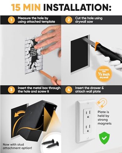 Elder Welder&reg; Electrical Outlet Hidden Wall Safe | 100% Real Wall Plate Included | Easy to Install | Hidden Safe for Money | Wall Safes Between Studs | Secret Storage | Invisible Safe