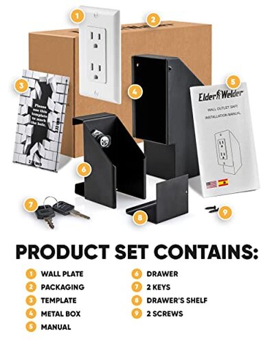 Elder Welder&reg; Electrical Outlet Hidden Wall Safe | 100% Real Wall Plate Included | Easy to Install | Hidden Safe for Money | Wall Safes Between Studs | Secret Storage | Invisible Safe