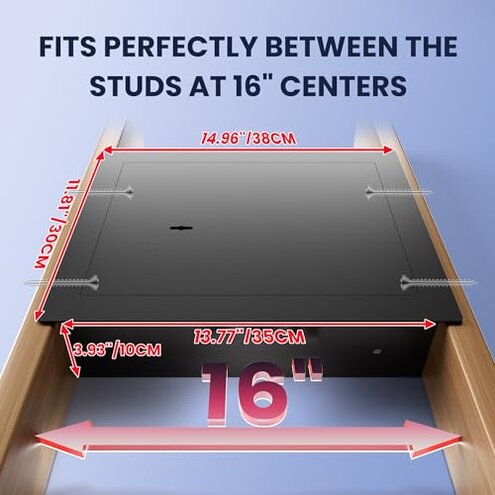 KornerBatl Small Hidden In Wall Safe Between 16" Studs, 0.327 cu ft Security Floor Safe with Removable Pegboard, Key Access Black Wall Safe for Jewelry, Passport, Document Storage