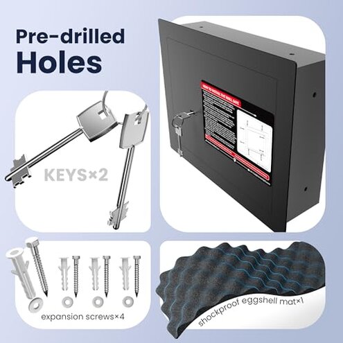 KornerBatl Small Hidden In Wall Safe Between 16" Studs, 0.327 cu ft Security Floor Safe with Removable Pegboard, Key Access Black Wall Safe for Jewelry, Passport, Document Storage