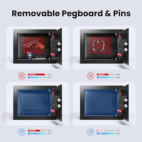 KornerBatl Small Hidden In Wall Safe Between 16" Studs, 0.327 cu ft Security Floor Safe with Removable Pegboard, Key Access Black Wall Safe for Jewelry, Passport, Document Storage