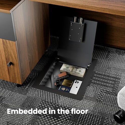 KornerBatl Small Hidden In Wall Safe Between 16" Studs, 0.327 cu ft Security Floor Safe with Removable Pegboard, Key Access Black Wall Safe for Jewelry, Passport, Document Storage