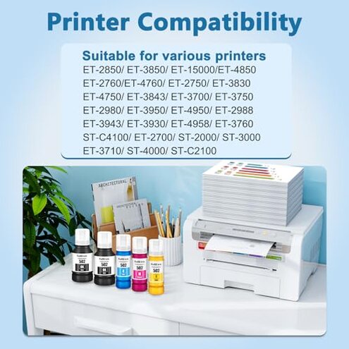 DEEIYUER 502 Ink Refill Bottles ET-2850 ET-3850 ET-4850 ET-15000 502 Ink Compatible for ET 2850 ET 3850 ET-4760 ET-2760 ET-3830 ET 4850 ET 15000 ET-3843 ET-2980 ET-3950 4950 3750 Printer