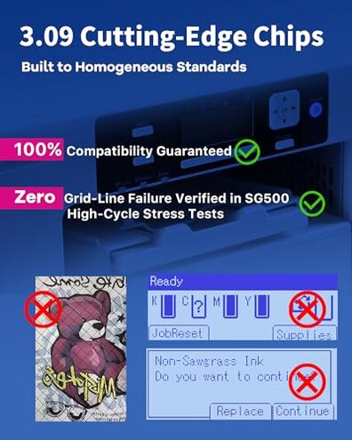 3.09 Sublimation Ink Cartridge Compatible with Sawgrass SG500 SG1000 Printer All Firmware Versions | No Grid Lines Guaranteed | High-Performance & High-Viscosity Gel Ink | Long-Lasting(4 PK, B/C/M/Y)