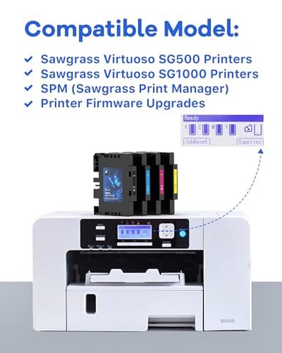 3.09 Sublimation Ink Cartridge Compatible with Sawgrass SG500 SG1000 Printer All Firmware Versions | No Grid Lines Guaranteed | High-Performance & High-Viscosity Gel Ink | Long-Lasting(4 PK, B/C/M/Y)