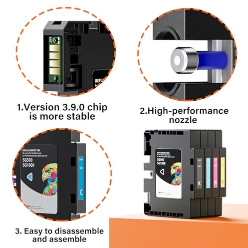 3.9.0 SG500 SG1000 Sublimation Ink Cartridges Compatible Replacement for Sawgrass SG500 SG1000 Printers, Upgraded Chips, Compatible with All Firmware Versions (BK, C, M, Y, 4PK)