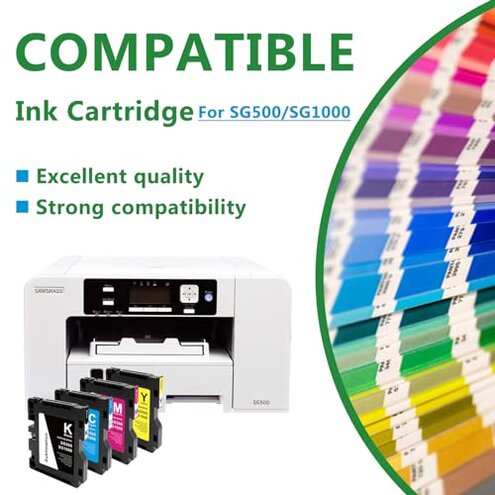 Hallosun SG500 SG1000 Sublimation Ink Cartridge with Latest Upgraded Chip No AB Version Compatible with Sawgrass Virtuoso SG500 SG1000 Printer Pack of 4 (BK/C/M/Y)